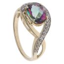 9ct Yellow Gold 0.05ct Diamond and Mystic Topaz Crossover Ring