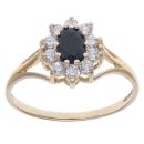 9ct Yellow Gold Sapphire and Cubic Zirconia Cluster Ring