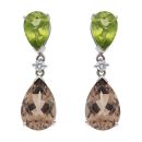 18ct White Gold 0.12ct Diamond Smoky Quartz and Peridot Drop Earrings