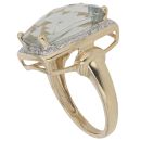 9ct Yellow Gold 0.10ct Diamond And Prasiolite Cluster Ring