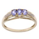 14ct Yellow Gold 0.02ct Diamond and Tanzanite Three Stone Ring
