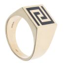 14ct Yellow Gold Black Gemstone Greek Key Signet Ring