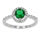 Silver Cubic Zirconia And Green Round Cluster Ring by Icesia