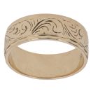 9ct Yellow Gold Patterned Twirls Wedding Band 6mm