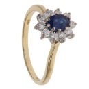 18ct Yellow Gold 0.35ct Brilliant and Oval Cut Diamond and Sapphire Ring