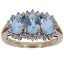 9ct Yellow Gold 0.25ct Diamond and Blue Topaz Triple Cluster Ring