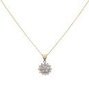 9ct Yellow Gold 0.85ct Brilliant Cut Diamond Cluster Pendant And Chain 18"
