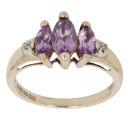 9ct Yellow Gold 0.05ct Brilliant and Marquise Cut Diamond and Amethyst Trilogy Ring