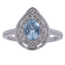 14ct White Gold 0.25ct Pear and Brilliant Cut Diamond Aquamarine Fancy Ring