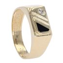 14ct Yellow Gold Child's Cubic Zirconia & Black Gemstone Signet Ring