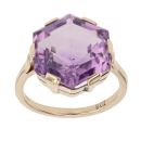9ct Yellow Gold Hexagonal Amethyst Single Stone Ring