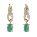 9ct Yellow Gold 0.01ct Diamond and Emerald Earrings