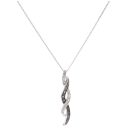 9ct White Gold 0.10ct Black And Colourless Diamond Twist Drop Pendant And Chain 18"