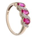 9ct Yellow Gold 0.05ct Diamond and Created Ruby Three Stone Ring