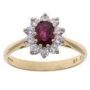 18ct Yellow Gold 0.39ct Brilliant Cut Diamond and Ruby Cluster Ring