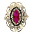 14ct Yellow Gold Red Stone Set Flower Ring