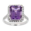 9ct White Gold Amethyst and Diamond Halo Ring
