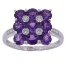 9ct White Gold 0.15ct Diamond and Amethyst Cluster Ring