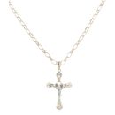9ct Yellow and White Gold Cubic Zirconia Crucifix Pendant and Belcher Chain 18"