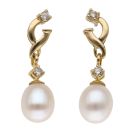 14ct Yellow Gold 0.25ct Brilliant Cut Diamond and Pearl Drop Earrings