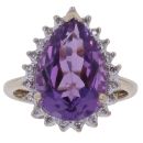 9ct Yellow Gold 0.10ct Diamond and Amethyst Cluster Ring