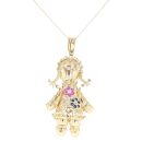 9ct Yellow Gold Stone Set Ragdoll Pendant And Chain 18"