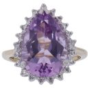 9ct Yellow Gold 0.10ct Diamond and Amethyst Cluster Ring