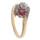 14ct Yellow Gold 0.55ct Diamond and Ruby Two Stone Twist Ring