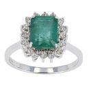 18ct White Gold Diamond and Emerald Cluster Ring by Anya Belle