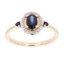 9ct Yellow Gold Sapphire And 0.05ct Diamond Cluster Ring