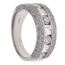 18ct White Gold 1.38ct Baguette and Brilliant Cut Diamond Three Row Ring