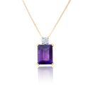 9ct Yellow Gold Natural Amethyst Lab Grown Diamond Pendant Necklace