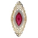 14ct Yellow And White Gold Marquise Cubic Zirconia And Red Stone Set Ring