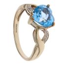 9ct Yellow Gold 0.05ct Diamond and Blue Topaz Single Stone Ring
