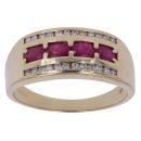 9ct Yellow Gold 0.20ct Diamond And Ruby Three Row Ring
