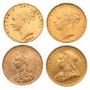 1856, 1881, 1890 & 1894 The Queen Victoria UK Full Sovereign Set of 4 Coins Boxed with Proof