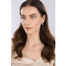 Silver Platinum Plated London Blue Topaz Oval Cut Lab Grown Diamond Halo Drop Earrings