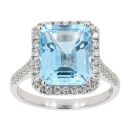 9ct White Gold Blue Topaz and Diamond Halo Ring