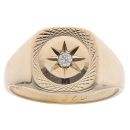 9ct Yellow Gold 0.05ct Diamond Patterned Signet Ring