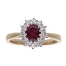 18ct Yellow And White Gold Ruby And Diamond Cluster Ring