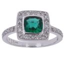 9ct White Gold 0.26ct Diamond and Created Emerald Cluster Ring