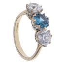 9ct Yellow Gold Blue Topaz and Cubic Zirconia Three Stone Ring