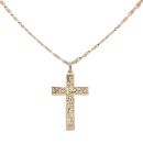 9ct Yellow Gold Patterned Cross Pendant and Chain 28"