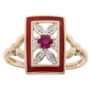 9ct Yellow Gold Red Enamel And Ruby Ring