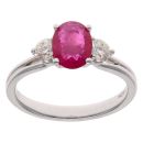 18ct White Gold 0.42ct Brilliant Cut Diamond and Ruby Three Stone Ring