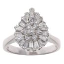 14ct White Gold Baguette And Brilliant Cut Diamond Cluster Ring