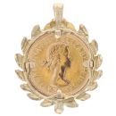 9ct Yellow Gold 1964 Elizabeth II First Portrait Full Sovereign Coin Pendant