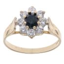 9ct Yellow Gold Sapphire and Cubic Zirconia Cluster Ring