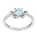 9ct White Gold Created Blue Topaz Heart And Diamond Ring