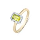 9ct Yellow Gold Peridot Diamond Halo Ring